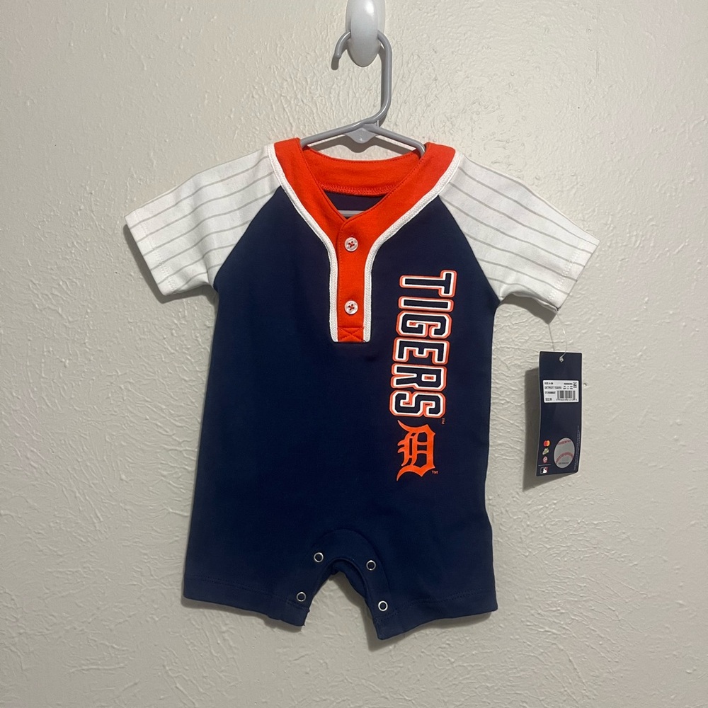 MLB Detroit Tigers Baseball Infant One Piece Outfit Jersey Navy Orange 0-3m NWT